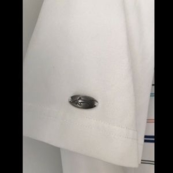 Greg Norman Play Dry Men's Golf Shirt White Striped Blue Red Short Sleeve Logo M - Picture 5 of 11